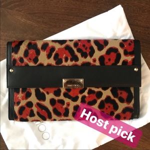 NWOT, Jimmy Choo Reese Leopard calf-hair Clutch